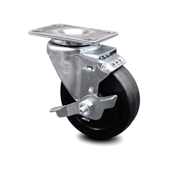 4 Inch Soft Rubber Wheel Swivel Top Plate Caster with Brake, Service Caster, Mfr#: SCC-20S414-SRS-TLB-TP2